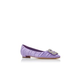 サンダル・ミュール Manolo Blahnik Martamod Flat Purple HANGISIFLAT | Purple Satin Jewel Buckle Flat Pumps | Manolo
