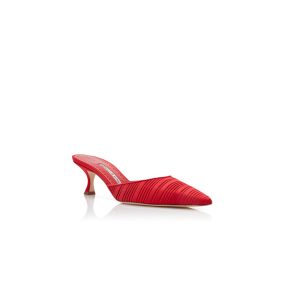 CAROLYNEMU | Red Satin Pointed Toe Mules | Manolo Blahnik