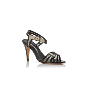 CHA'AM | Black and Cream Patent Leather Sandals | Manolo Blahnik