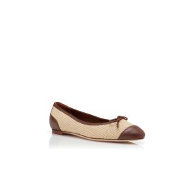 CAPBAL | Cream and Brown Raffia Ballerina Flats | Manolo Blahnik