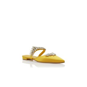 LURUMFLAT | Yellow Satin Crystal Embellished Flat Mules