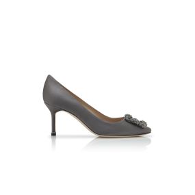高い品質 HANGISI 70 Blahnik Manolo | Pumps Buckle Jewel Satin Grey Dark | 靴