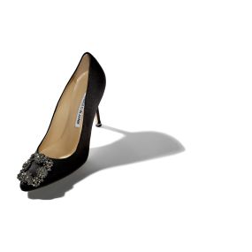 HANGISI | Black Satin Jewel Buckle Pumps | Manolo Blahnik