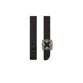 *MANOLO BLAHNIK*Hangisi サテンベルト クリスタルバックル HANGISI BELT | Black Satin Crystal Buckled Belt | Manolo Blahnik