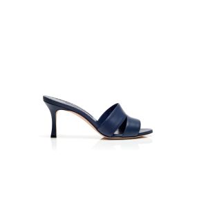 IACOPO | Navy Blue Calf Leather Open Toe Mules | Manolo Blahnik