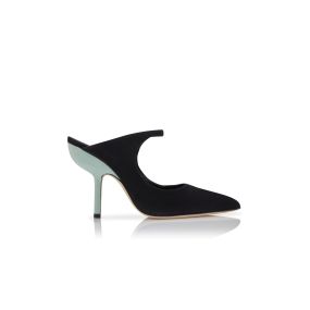 MERA | Black and Green Suede Pointed Toe Mules | Manolo Blahnik