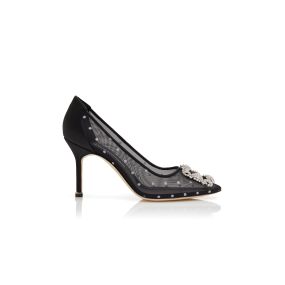 HANGISI 90 | Black and White Mesh Jewel Buckle Pumps