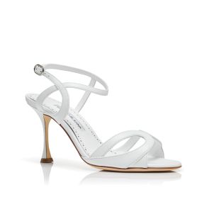 ELFAJRSAN | White Calf Leather Ankle Strap Sandals | Manolo