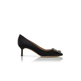 HANGISI 50 | Black Satin Jewel Buckle Pumps | Manolo Blahnik