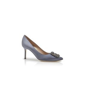 HANGISI 70 Grey Satin Jewel Buckle Pumps Manolo Blahnik