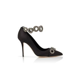 ISTERA | Black Satin Embellished Pumps | Manolo Blahnik