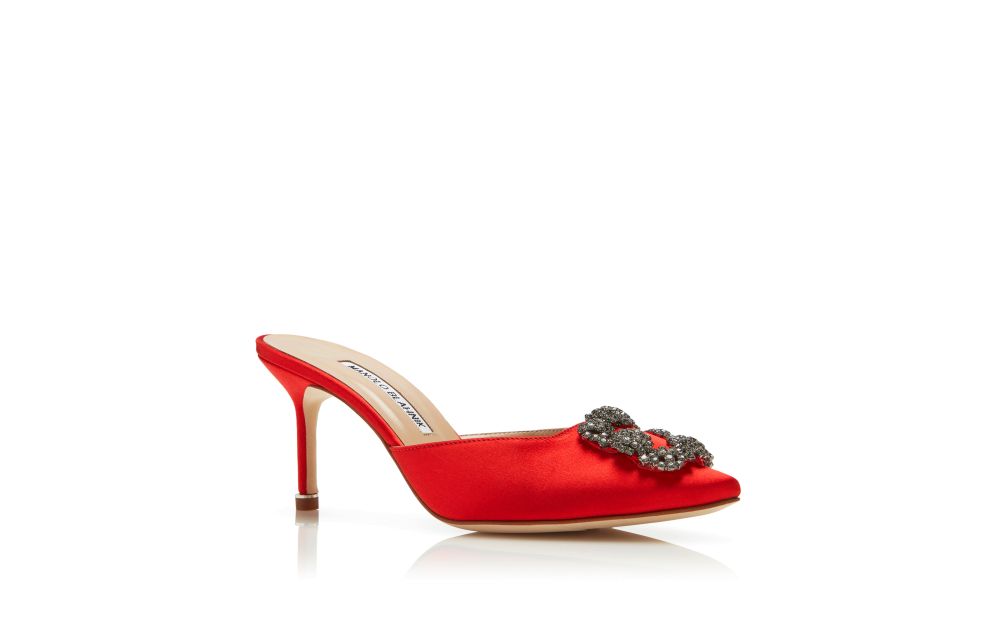 LETO | Red Cotton Floral Pattern Pointed Toe Pumps | Manolo Blahnik