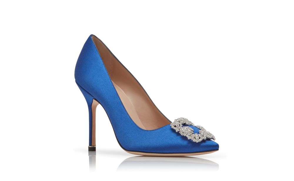 HANGISI | Blue Satin Jewel Buckle Pumps | Manolo Blahnik