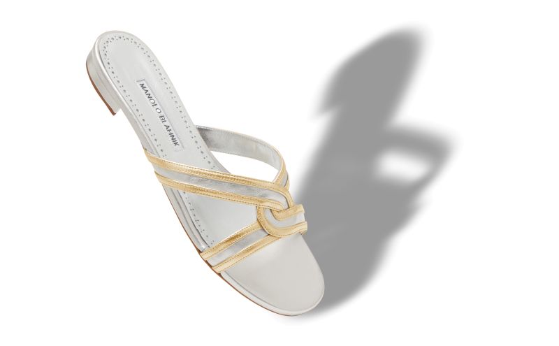 Gasachan, Silver and Gold Nappa Leather Flat Sandals - AU$1,445.00 