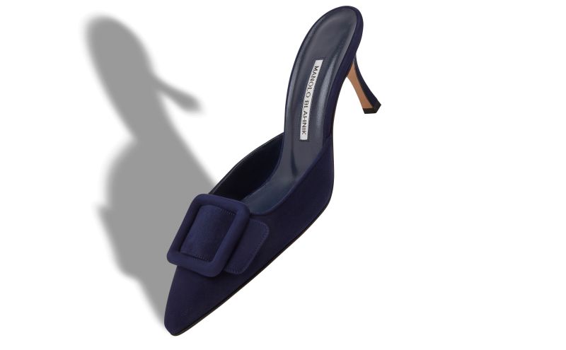 Maysale 70, Navy Blue Suede Buckle Detail Mules - €765.00