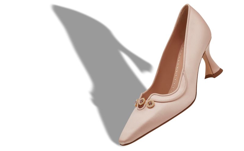 Amala, Light Pink Satin Embellished Pumps - €1,025.00