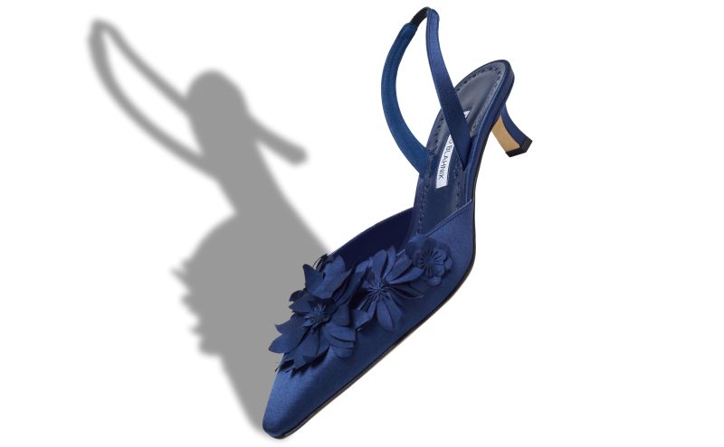 Moislifa, Navy Blue Crepe Satin Slingback Pumps - US$1,825.00