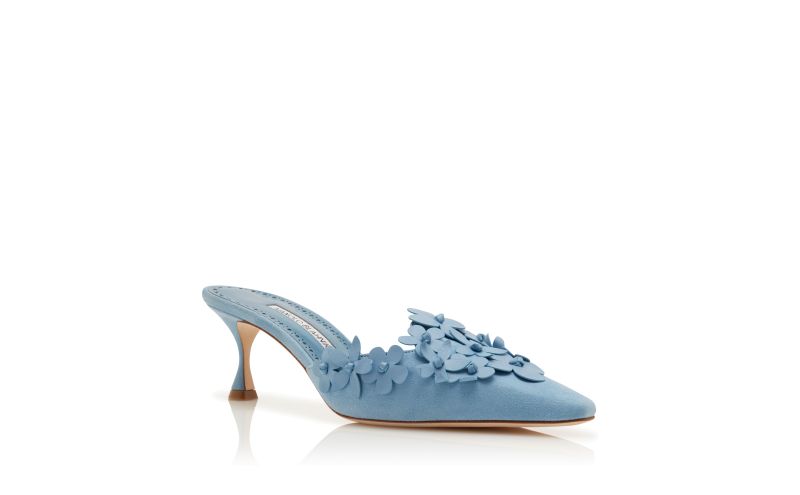 Harnes, Light Blue Suede Pointed Toe Mules - £1,115.00