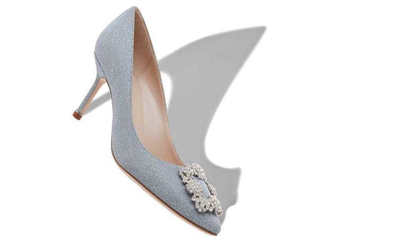 Hangisi glitter 70, Silver Glitter Fabric Jewel Buckle Pumps - US$1,395.00 