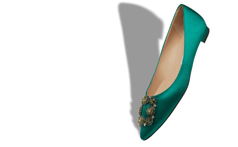 Hangisiflat, Green Satin Jewel Buckled Flats - US$1,175.00