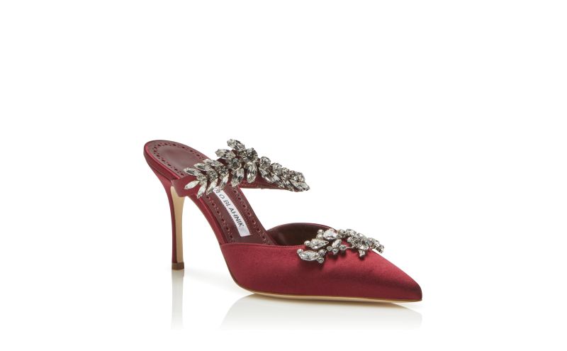 Lurum, Burgundy Satin Crystal Embellished Mules - £1,075.00