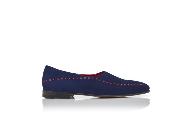 Side view of Sparto, Navy Blue and Red Suede Low Cut Slippers - US$423.00