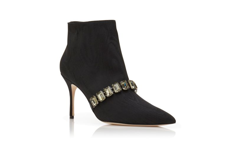 Bumilalo, Black Moire Jewel Strap Ankle Boots - CA$1,685.00