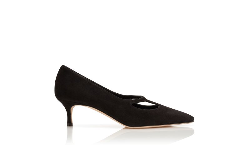 Side view of Aischines, Black Suede Cut Out Detail Pumps - £695.00