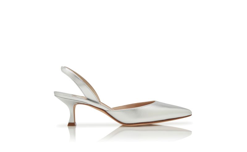 Side view of Designer Silver Nappa Leather Slingback Pumps