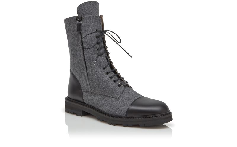 Lugato, Grey Wool and Calf Leather Military Boots - US$625.00