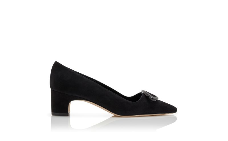 Side view of Fenix, Black Suede Pointed Toe Pumps - £825.00
