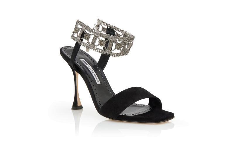 Lierasan, Black Suede Embellished Ankle Strap Sandals - US$1,695.00