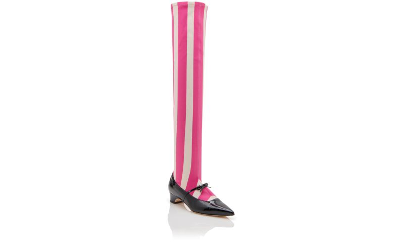 Apolon, Black, Pink and White Patent Striped Shoe Boots - CA$1,425.00