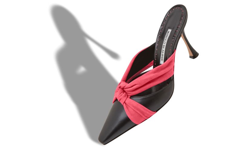 Walidoso, Black and Pink Nappa Leather Bow Detail Mules - US$498.00