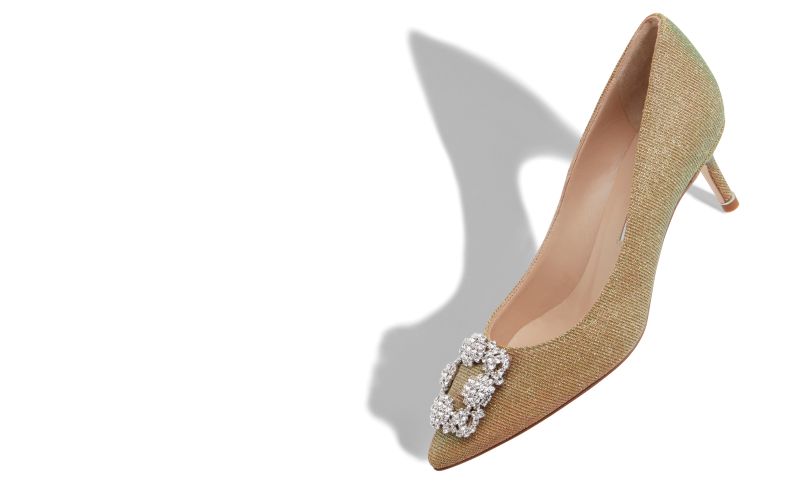 Hangisi glitter 50, Gold Glitter Fabric Jewel Buckle Pumps - €1,095.00