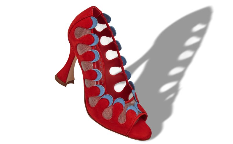 Aziz, Red and Blue Suede Scalloped Pumps - AU$988.00 