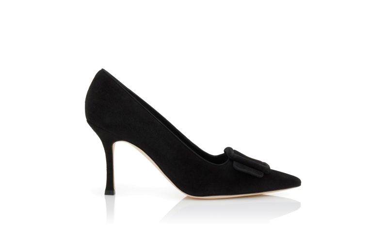 Side view of Maysalepump 90, Jet Black Suede Buckle Detail Pumps - US$845.00