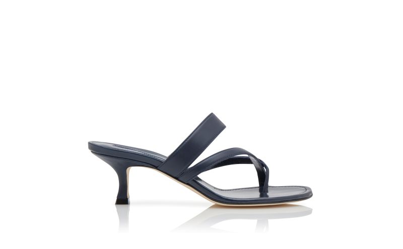 Side view of Susa, Navy Blue Nappa Leather Crossover Strappy Mules - US$845.00