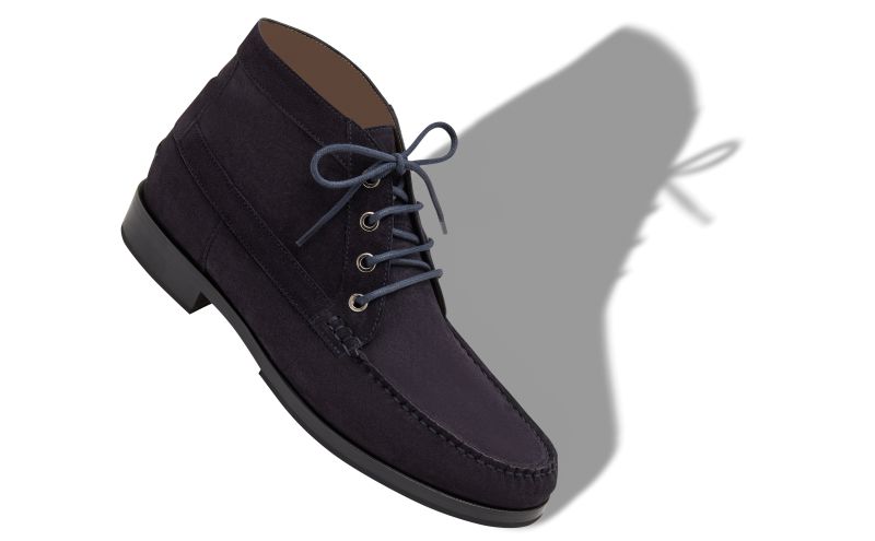 Rhinebeck, Navy Blue Calf Suede Ankle Boots - US$1,125.00 