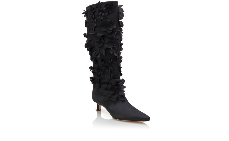 Solon, Black Crepe Satin Knee High Boots - CA$5,095.00