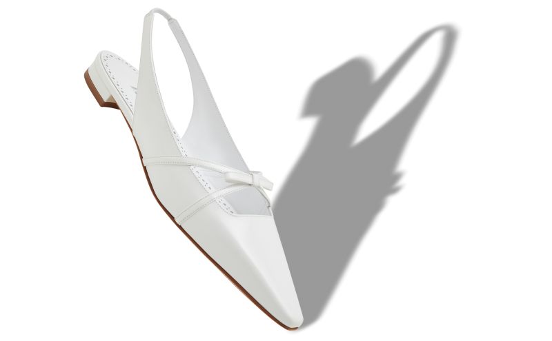 Dariasli, White Patent Leather Bow Detail Slingback Flat Pumps - US$1,075.00 