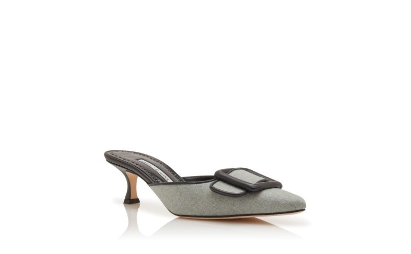 Maysalebi, Light Green and Black Wool Buckle Detail Mules - €785.00