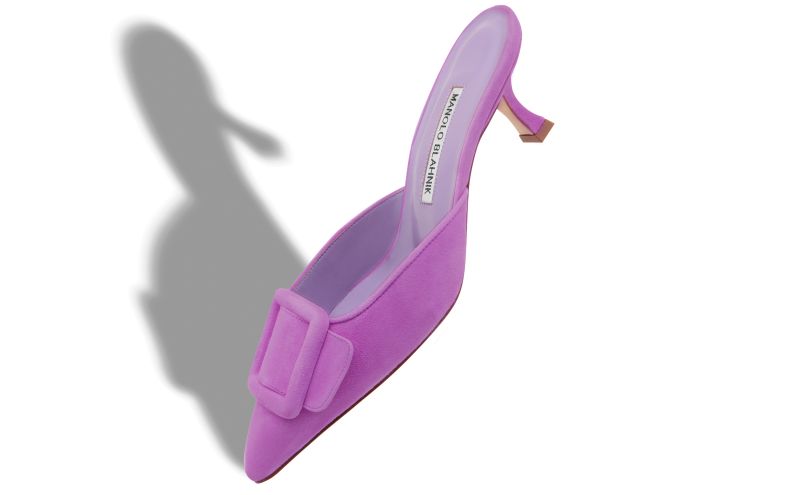Maysale, Purple Suede Buckle Detail Mules - US$875.00