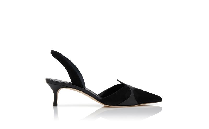Side view of Poligleto, Black Suede Slingback Pumps - US$507.00