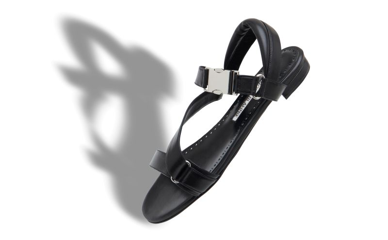 Puxanflat, Black Nappa Leather Buckle Detail Flat Sandals  - AU$1,615.00