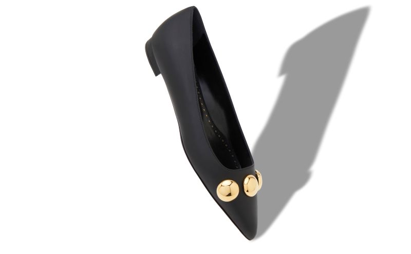 Chappaflat, Black Calf Leather Pointed Toe Flat Pumps - US$875.00 