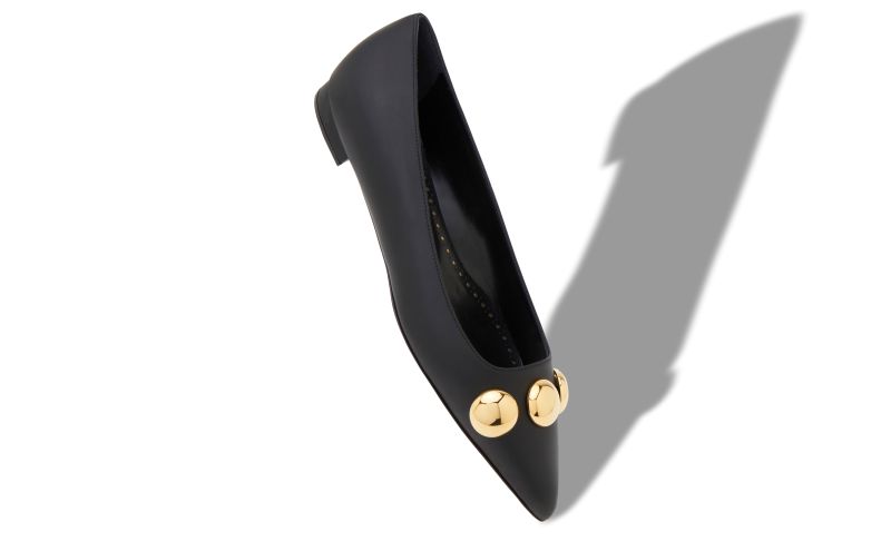 CHAPPAFLAT, Black Calf Leather Pointed Toe Flat Pumps, 825 EUR