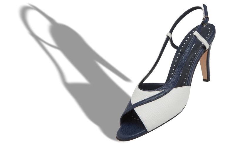 Flora, Blue and White Calf Leather Slingback Sandals  - €745.00