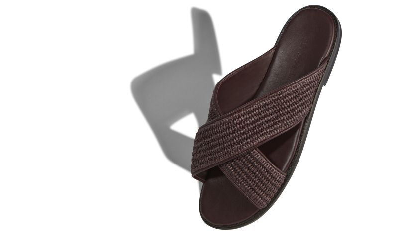 Otawi, Mahogany Brown Raffia Crossover Sandals - US$645.00