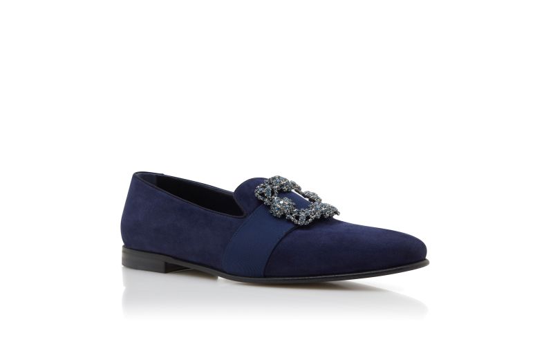 Carlton, Navy Blue Suede Jewelled Buckle Loafers  - €1,095.00